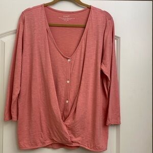 PureJill Cotton Cross Front Top shirt Women’s coral pink Slub Beach Lagenlook M